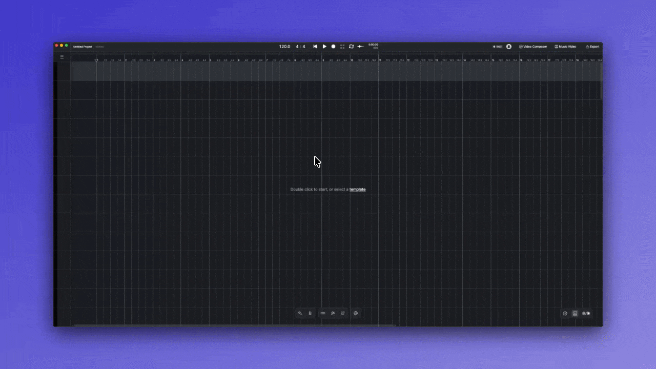 Double-clicking an empty track to choose Instrument and open the Instrument Library.