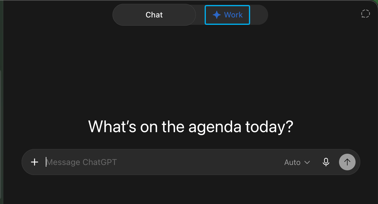 Toggle Work mode in ChatGPT prompt bar