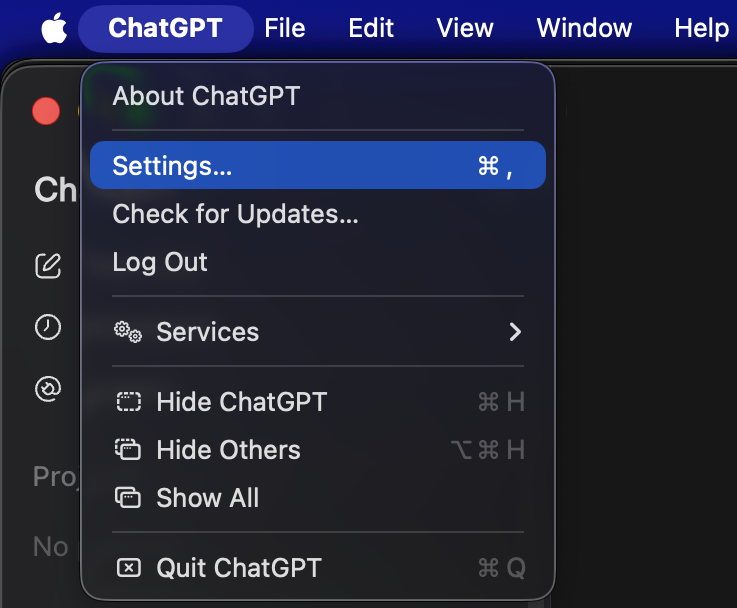 Open Settings from macOS app menu