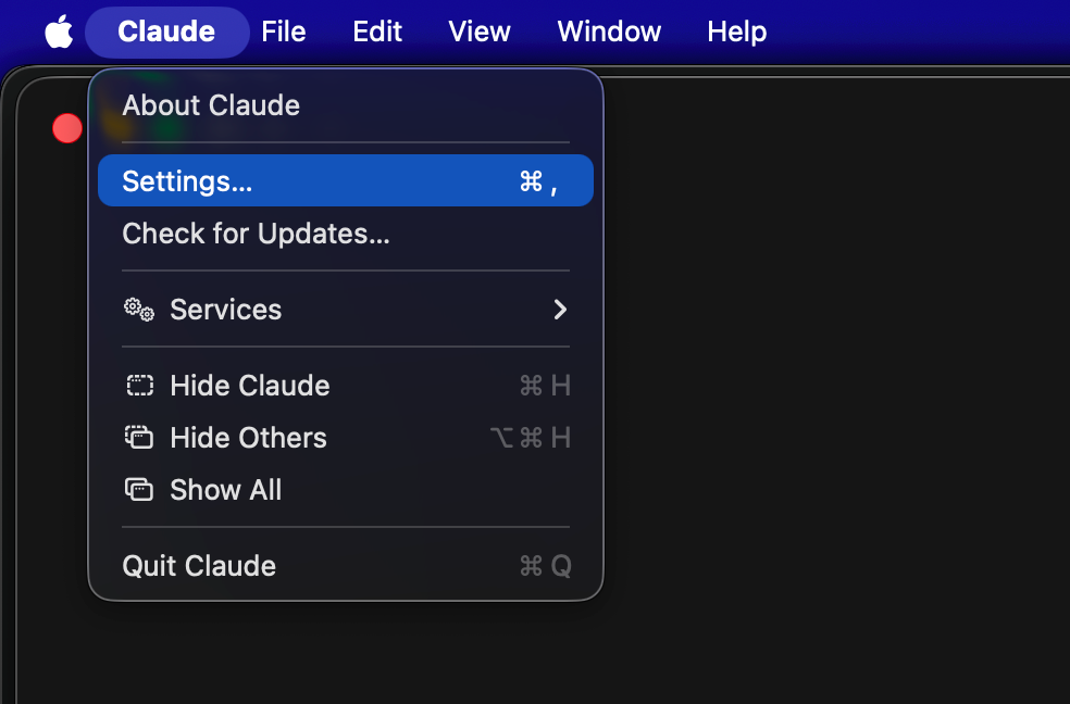 Open Settings from macOS app menu
